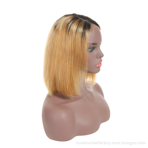 Huashuo Highest Discounts T1B 27 Ombre Color Natural Wavy Brazilian Virgin Human Hair Thick Short Bob Lace Front Wig